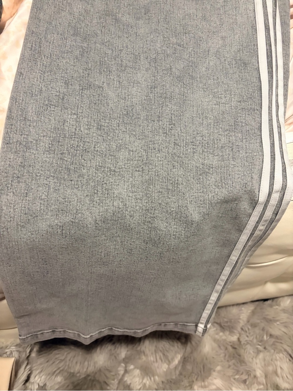 adidas Washed Grey Wide-Leg Flare Jeans with White Side Stripes - Picture 6 of 7